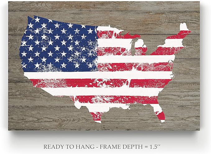 Renditions Gallery Canvas Nationalist Wall Art Home Paintings & Prints Artwork Vintage American Faded Map Modern Patriotic Canvas Pride Decorations for Bedroom Office Kitchen - 16"x20" LT25