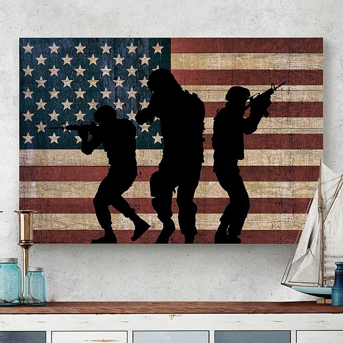 Renditions Gallery Military Canvas Wall Art Home Paintings Artwork American Patriotic Marines Modern Black Veteran Flag Wall Hanging for Bedroom Office Kitchen Prints - 30"x40" LT25