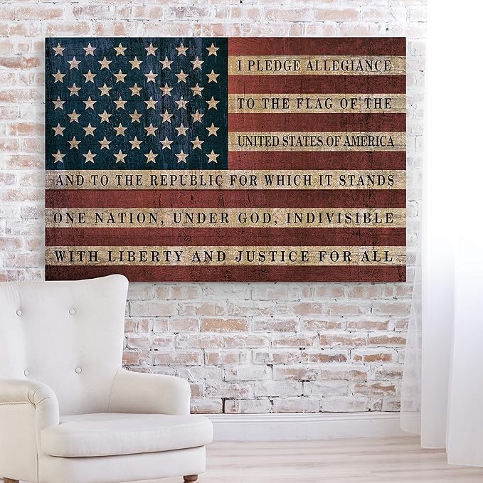Renditions Gallery Canvas Wall Art Modern Paintings & Prints Decorations American Pledge Allegiance Traditional Patriotic Canvas Flag Artwork for Bedroom Office Kitchen - 30"x40" LT25