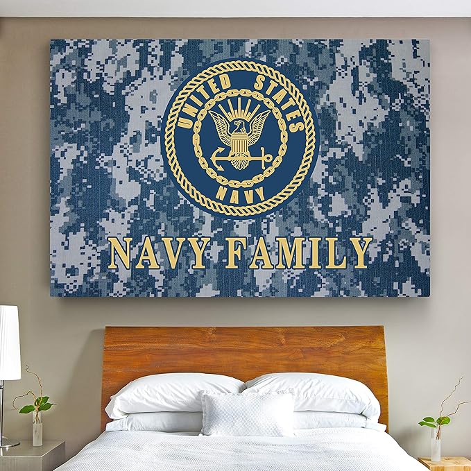 Renditions Gallery Nature Military Wall Art Home Paintings & Prints Artwork Blue Gold Navy Emblem Glam Patriotic American Canvas Decorations for Bedroom Office Kitchen - 30"x40" LT25