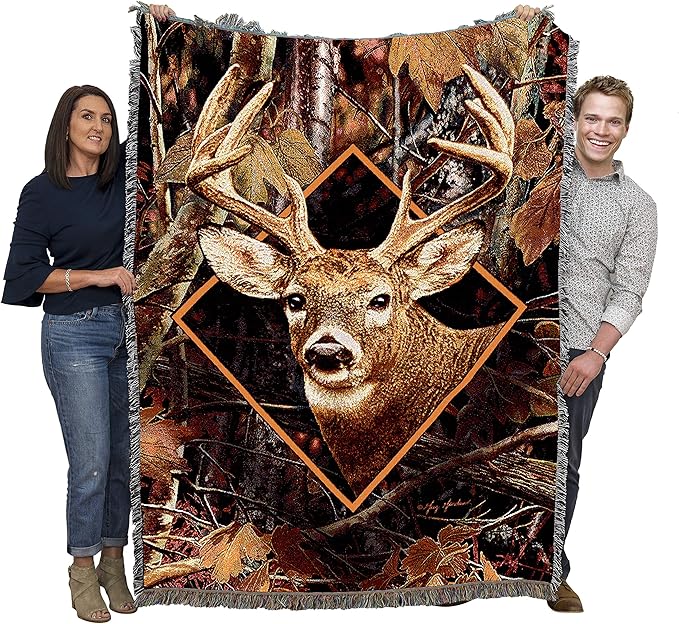 Pure Country Weavers Deer in Camo Blanket by Greg Giordano - Wildlife Lodge Cabin Gift Tapestry Throw Woven from Cotton - Made in The USA (72x54)
