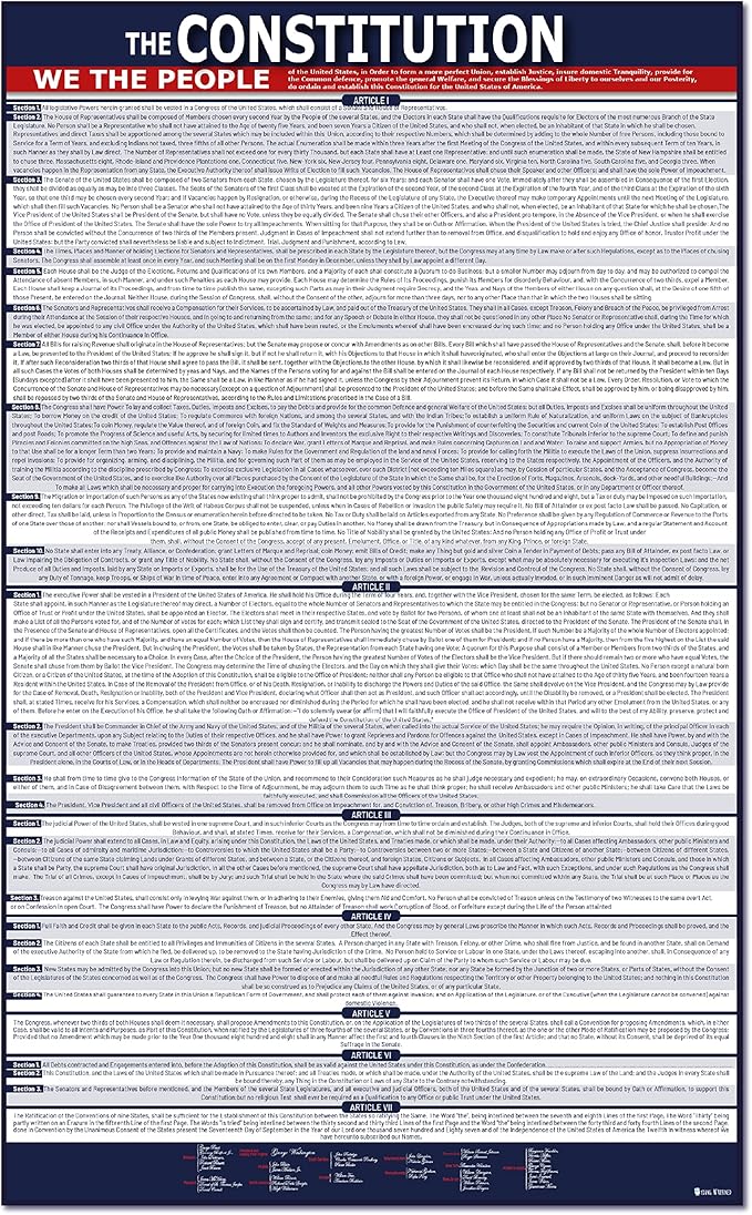 American Founding documents XL Laminated 4 Pack: Complete US Constitution, Declaration of Independence, Bill of Rights, amendments Updated Version 3.0 Larger Font Young N Refined