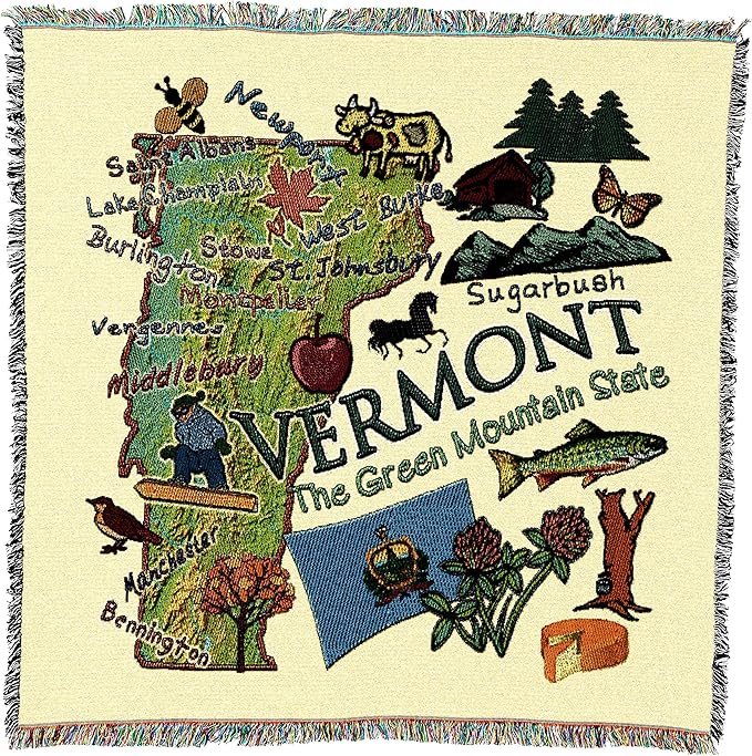 Pure Country Weavers State of Vermont Lap Square Blanket - Gift Tapestry Blanket Throw Woven from Cotton - Made in The USA (54x54)