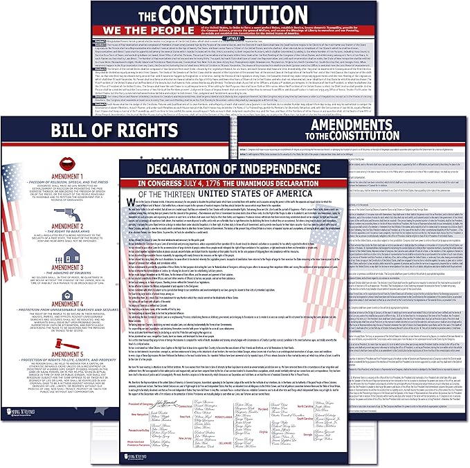 American Founding documents Large Laminated 4 Pack: US Constitution, Declaration of Independence, Bill of Rights, Entire Constitution and Amendments New 3.0 Now with Larger Fonts Young N Refined