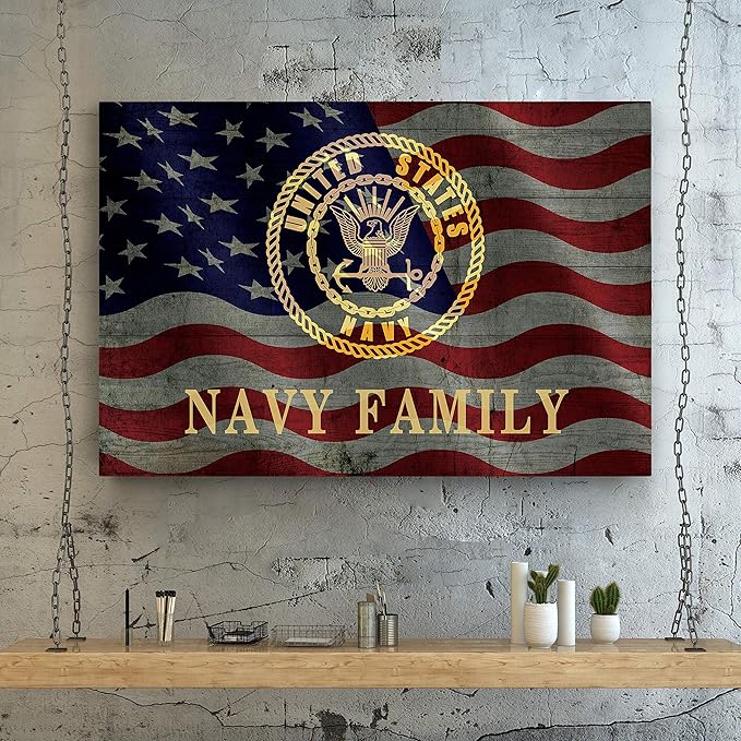 Renditions Gallery Canvas Patriotic Wall Art Modern Paintings & Prints Decorations American Navy Family Glam Loyal Military Wall Hanging Artwork for Bedroom Office Kitchen - 24"x32" LT25