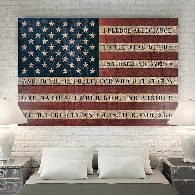 Renditions Gallery Canvas Wall Art Modern Paintings & Prints Decorations American Pledge Allegiance Traditional Patriotic Canvas Flag Artwork for Bedroom Office Kitchen - 30"x40" LT25