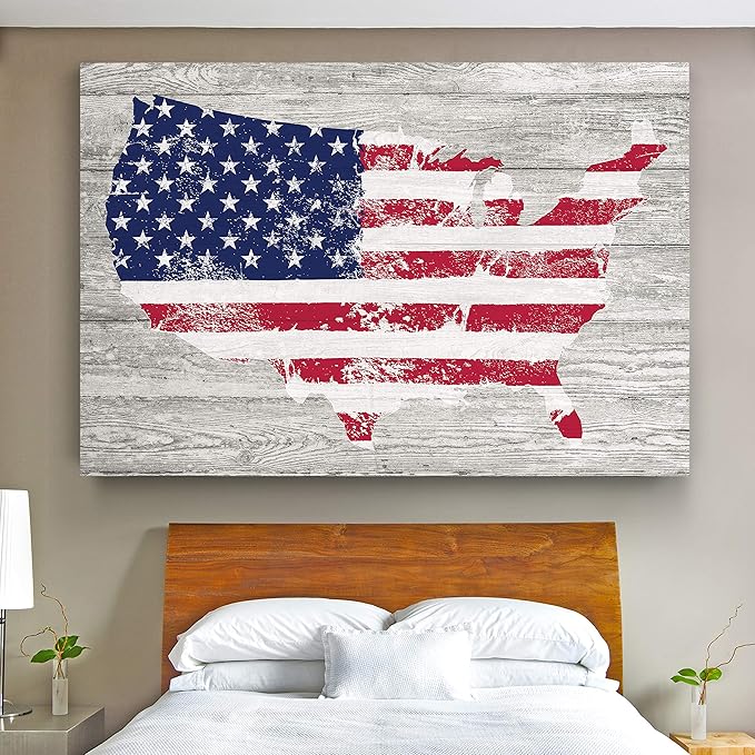 Renditions Gallery Canvas Patriotic Wall Art Home Paintings & Prints Faded Vintage American Flag Rustic Nationalistic Canvas Pride Decorations for Bedroom Office Kitchen - 30"x40" LT25