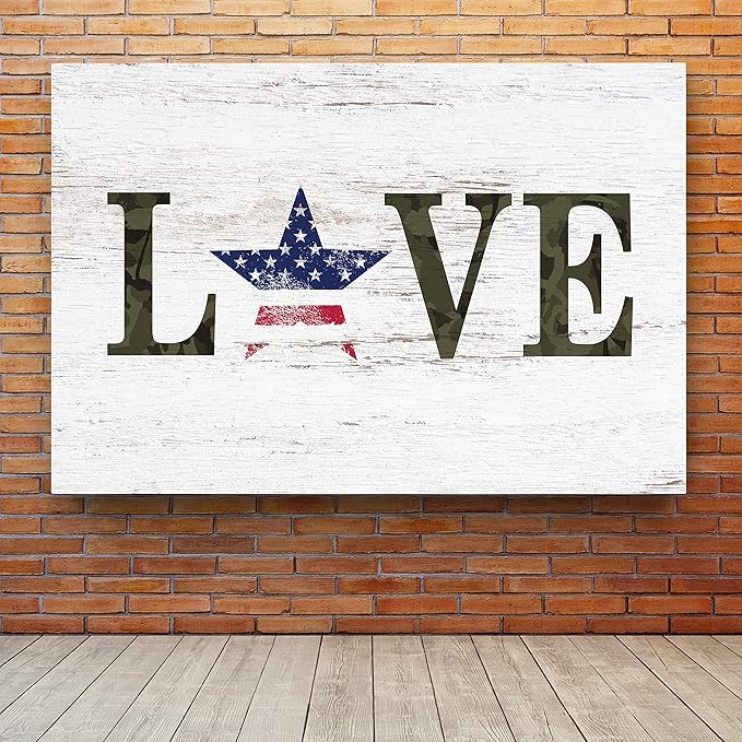Renditions Gallery Canvas Patriotic Wall Art Modern Decorations Paintings Stary American Love Rustic Black & White Veteran Nationalistic Wall Hanging for Bedroom Office Kitchen - 36"x48" LT25