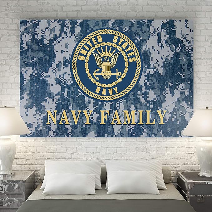Renditions Gallery Nature Military Wall Art Home Paintings & Prints Artwork Blue Gold Navy Emblem Glam Patriotic American Canvas Decorations for Bedroom Office Kitchen - 30"x40" LT25