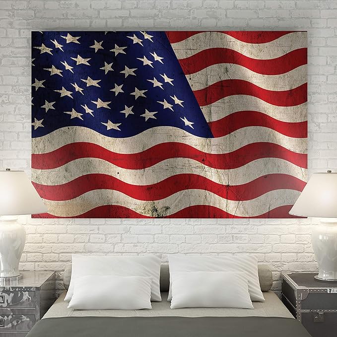 Renditions Gallery Canvas Nationalistic Wall Art Home Paintings & Prints Artwork Waving American Flag Modern Patriotic Canvas Pride Decorations for Bedroom Office Kitchen - 16"x20" LT25