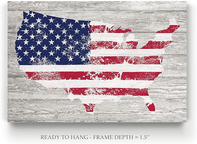 Renditions Gallery Canvas Patriotic Wall Art Home Paintings & Prints Faded Vintage American Flag Rustic Nationalistic Canvas Pride Decorations for Bedroom Office Kitchen - 16"x20" LT25