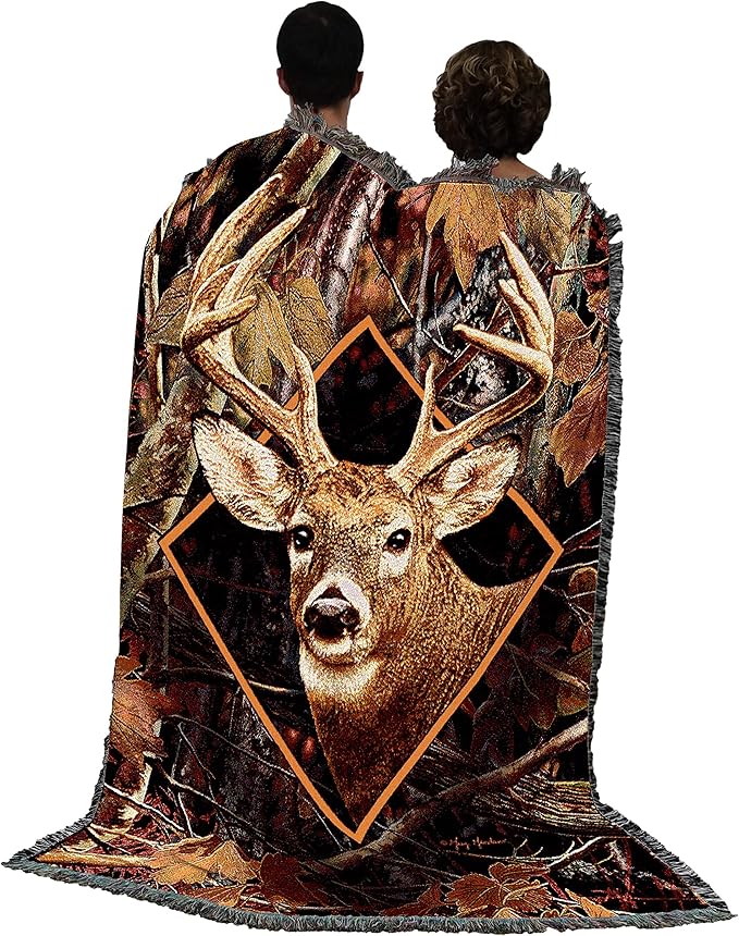 Pure Country Weavers Deer in Camo Blanket by Greg Giordano - Wildlife Lodge Cabin Gift Tapestry Throw Woven from Cotton - Made in The USA (72x54)
