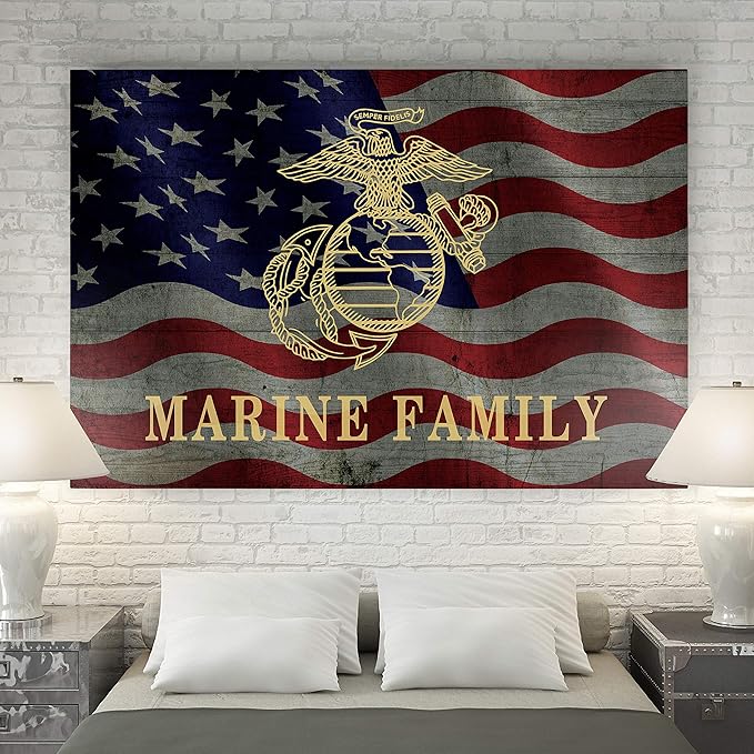 Renditions Gallery Canvas Patriotic Wall Art Modern Paintings & Prints Decorations American Marine Family Glam Loyal Military Wall Hanging for Bedroom Office Kitchen - 36"x48" LT25