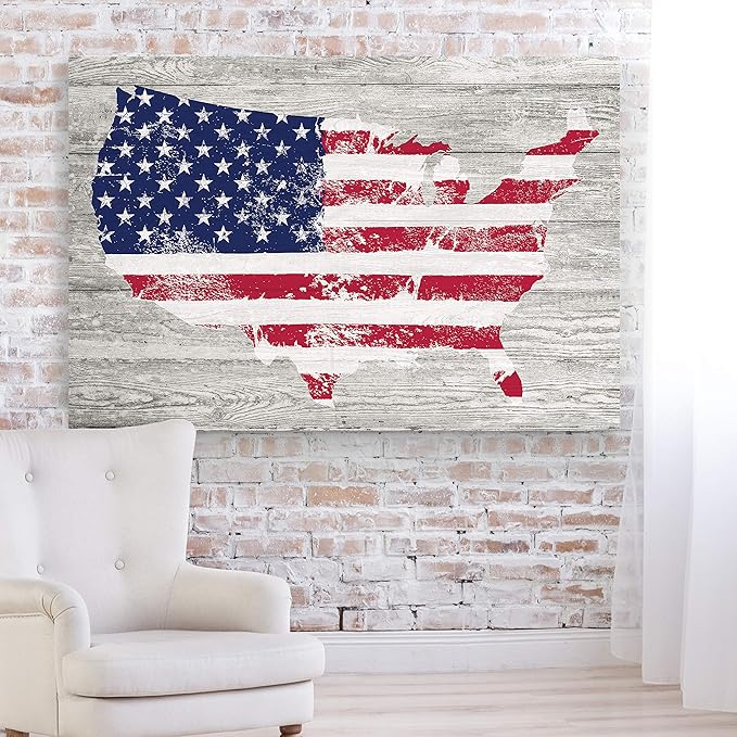 Renditions Gallery Canvas Patriotic Wall Art Home Paintings & Prints Faded Vintage American Flag Rustic Nationalistic Canvas Pride Decorations for Bedroom Office Kitchen - 30"x40" LT25
