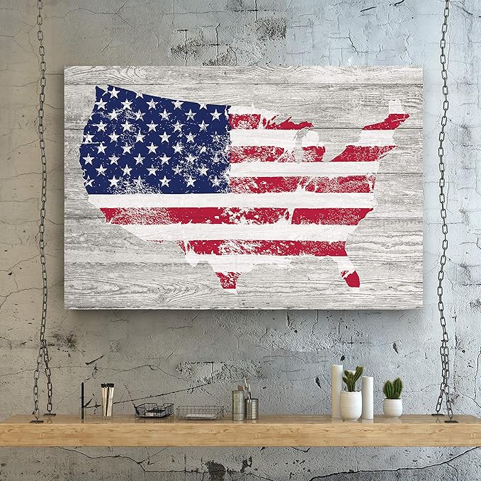 Renditions Gallery Canvas Patriotic Wall Art Home Paintings & Prints Faded Vintage American Flag Rustic Nationalistic Canvas Pride Decorations for Bedroom Office Kitchen - 30"x40" LT25