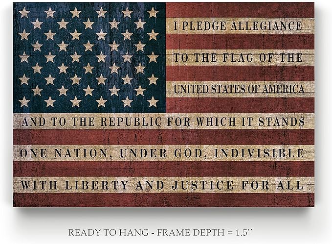 Renditions Gallery Canvas Wall Art Modern Paintings & Prints Decorations American Pledge Allegiance Traditional Patriotic Canvas Flag Artwork for Bedroom Office Kitchen - 16"x20" LT25