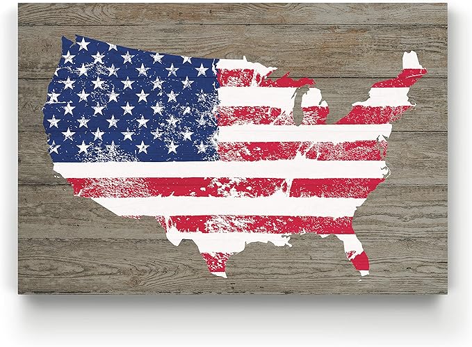 Renditions Gallery Canvas Nationalist Wall Art Home Paintings & Prints Artwork Vintage American Faded Map Modern Patriotic Canvas Pride Decorations for Bedroom Office Kitchen - 16"x20" LT25