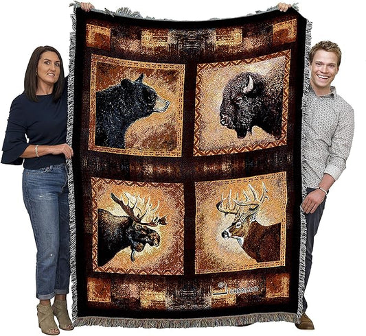 Pure Country Weavers Big Game Heads Blanket by Greg Giordano - Bear Bison Elk Deer Wildlife Lodge Cabin Gift Tapestry Throw Woven from Cotton - Made in The USA (72x54)