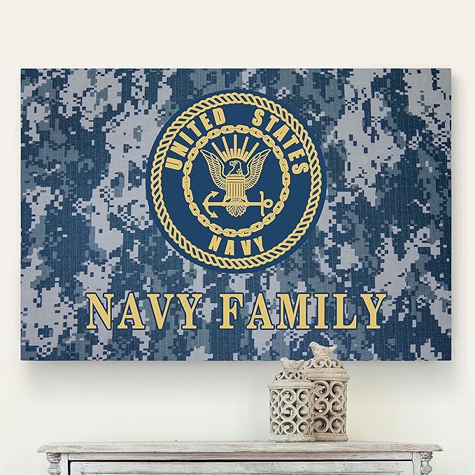 Renditions Gallery Nature Military Wall Art Home Paintings & Prints Artwork Blue Gold Navy Emblem Glam Patriotic American Canvas Decorations for Bedroom Office Kitchen - 16"x20" LT25