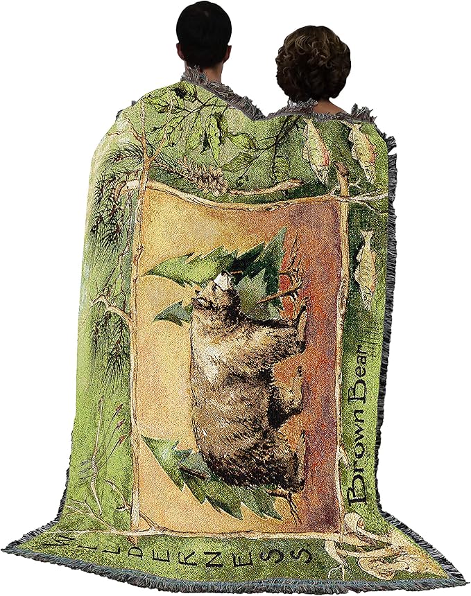 Pure Country Weavers Brown Bear Lodge Blanket by Anita Phillips - Wildlife Lodge Cabin Gift Tapestry Throw Woven from Cotton - Made in The USA (72x54)