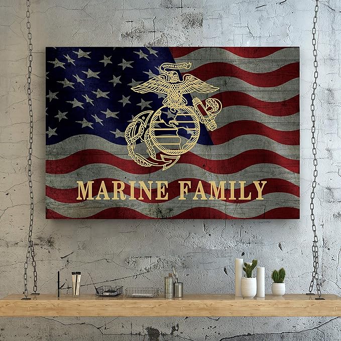 Renditions Gallery Canvas Patriotic Wall Art Modern Paintings & Prints Decorations American Marine Family Glam Loyal Military Wall Hanging for Bedroom Office Kitchen - 36"x48" LT25