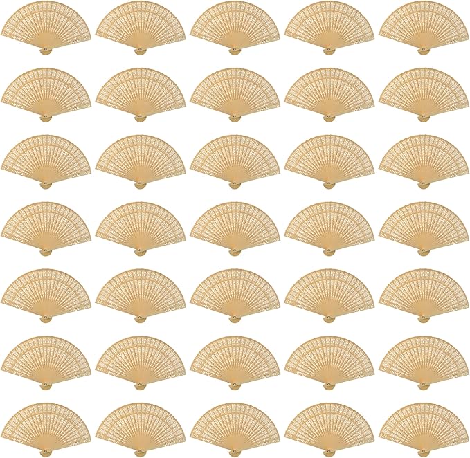 Wobe 60 Pack Sandalwood Fans Wedding Favors, Hand Held Folding Fans Wooden Openwork Personal Handheld Folding Fans for Wedding Party, Home Decorations Birthday Gift