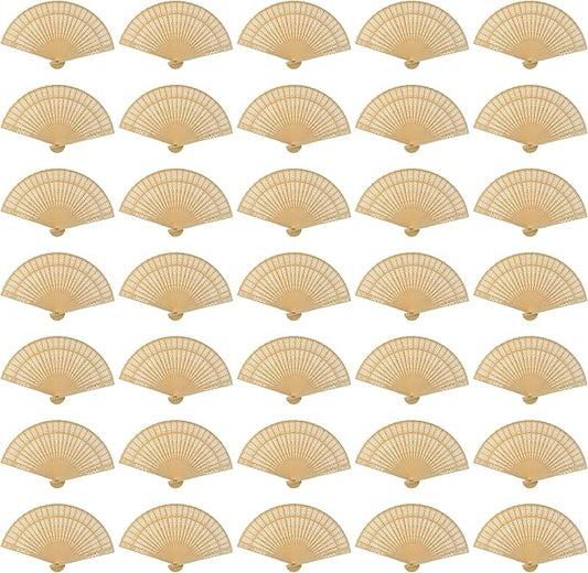Wobe 60 Pack Sandalwood Fans Wedding Favors, Hand Held Folding Fans Wooden Openwork Personal Handheld Folding Fans for Wedding Party, Home Decorations Birthday Gift