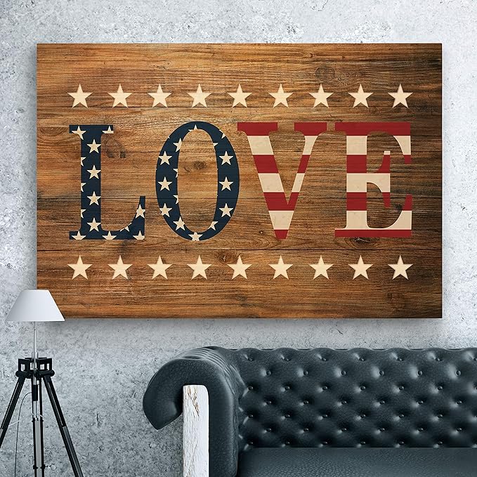 Renditions Gallery Canvas Nationalist Wall Art Home Paintings & Prints American Stary Love Glam Modern Patriotic Canvas Pride Wall Hanging for Bedroom Office Kitchen - 16"x20" LT25