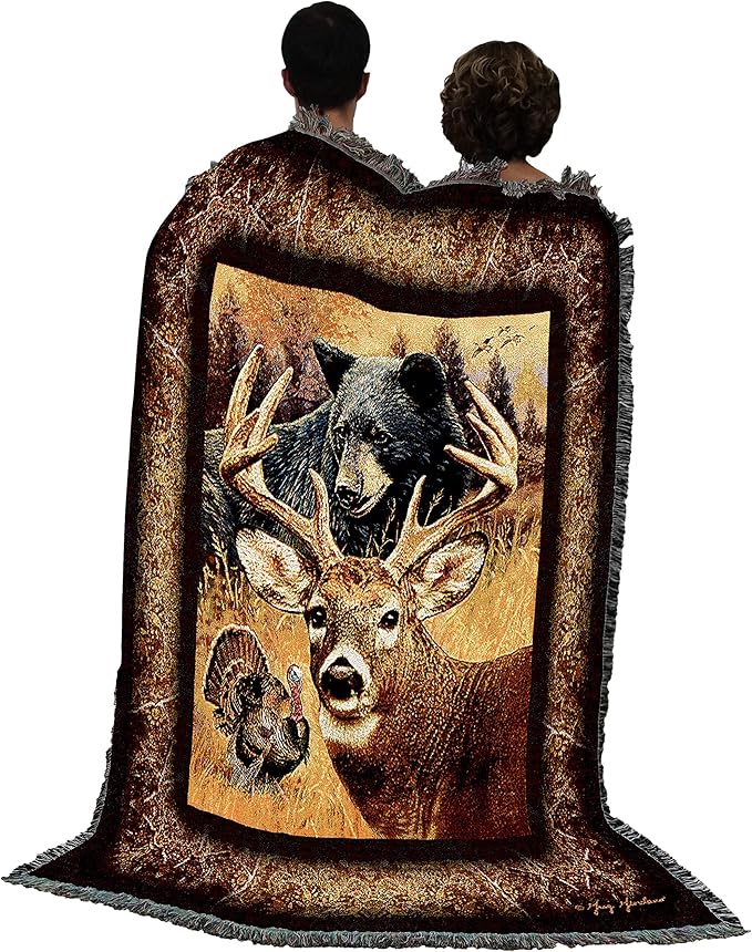 Pure Country Weavers Hunter's Dream Blanket by Greg Giordano - Deer Buck Turkey Bear Wildlife Lodge Cabin Gift Tapestry Throw Woven from Cotton - Made in The USA (72x54)