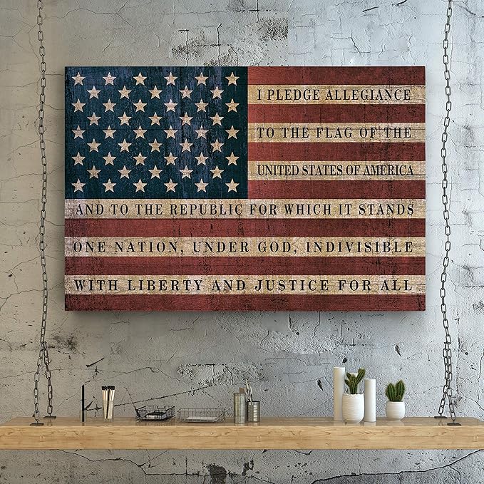 Renditions Gallery Canvas Wall Art Modern Paintings & Prints Decorations American Pledge Allegiance Traditional Patriotic Canvas Flag Artwork for Bedroom Office Kitchen - 16"x20" LT25