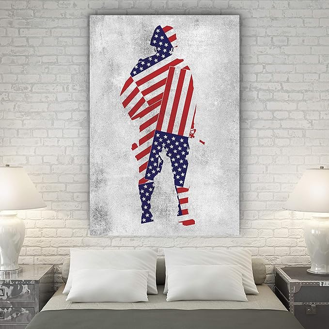 Renditions Gallery Nature Military Wall Art Home Paintings & Prints Attentive American Soldier Modern Nationalist Army Patriotic Decorations for Bedroom Office Kitchen - 16"x20" LT25