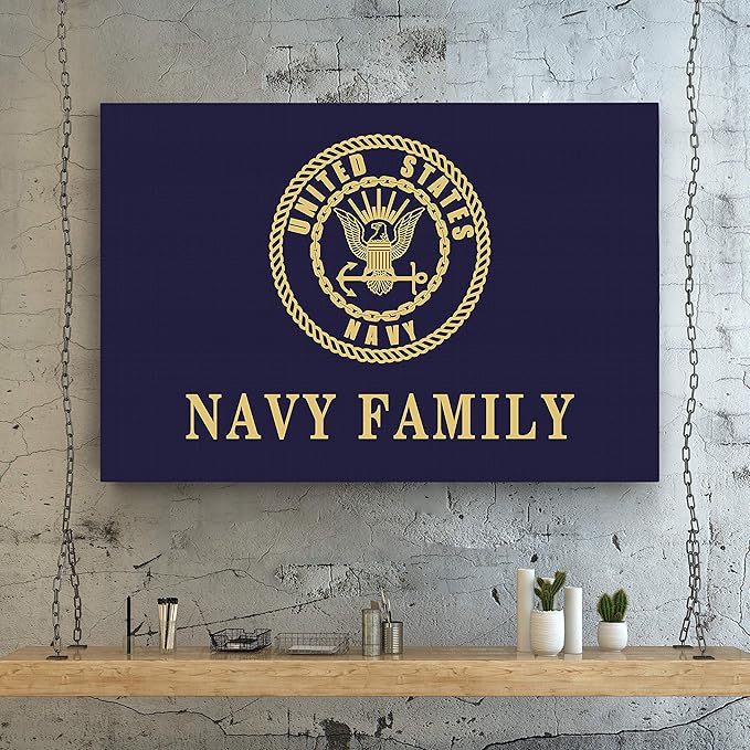 Renditions Gallery Canvas Nationalist Wall Art Paintings & Prints Artwork Golden United States Navy Crest Modern Patriotic Canvas Military Decor for Bedroom Office Kitchen - 30"x40" LT25