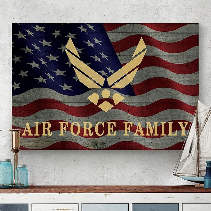 Renditions Gallery Canvas Patriotic Wall Art Modern Paintings & Prints Decorations American Airforce Family Glam Loyal Military Wall Hanging for Bedroom Office Kitchen - 24"x32" LT25