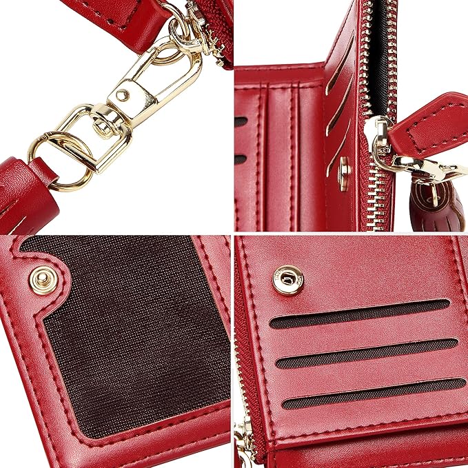 GEEAD Red Small Wallets for Women Bifold Slim Coin Purse Zipper ID Card Holder