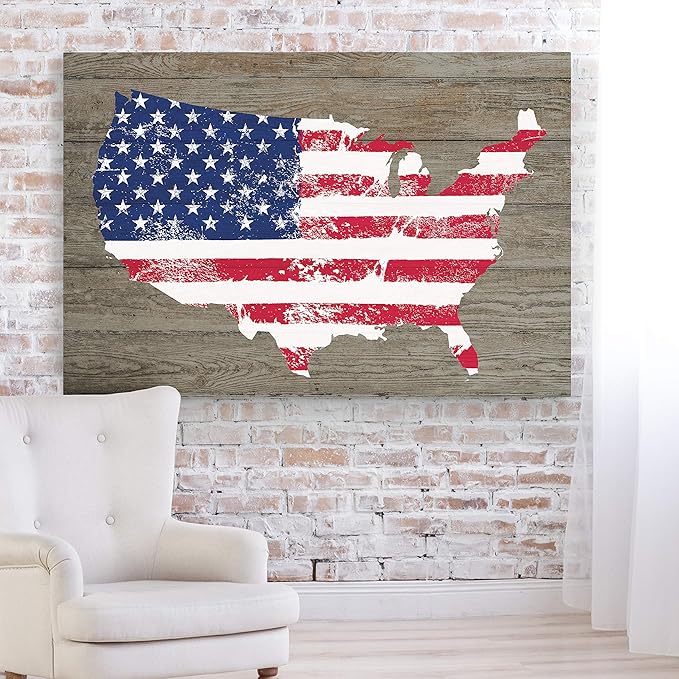 Renditions Gallery Canvas Nationalist Wall Art Home Paintings & Prints Artwork Vintage American Faded Map Modern Patriotic Canvas Pride Decorations for Bedroom Office Kitchen - 30"x40" LT25