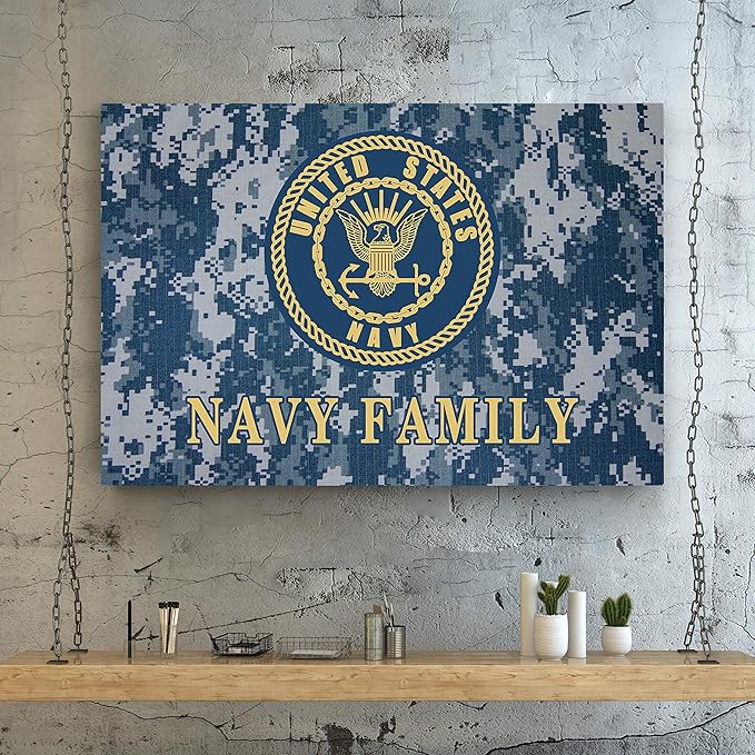 Renditions Gallery Nature Military Wall Art Home Paintings & Prints Artwork Blue Gold Navy Emblem Glam Patriotic American Canvas Decorations for Bedroom Office Kitchen - 30"x40" LT25