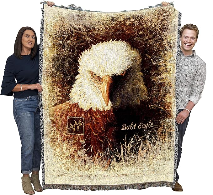 Pure Country Weavers American Bald Eagle Blanket by Greg Giordano - Wildlife Lodge Cabin Gift Tapestry Throw Woven from Cotton - Made in The USA (72x54)