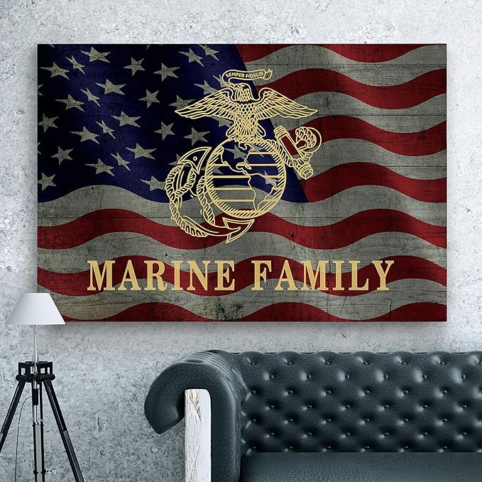 Renditions Gallery Canvas Patriotic Wall Art Modern Paintings & Prints Decorations American Marine Family Glam Loyal Military Wall Hanging for Bedroom Office Kitchen - 24"x32" LT25