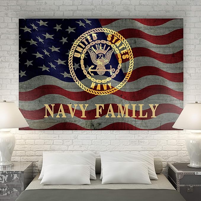 Renditions Gallery Canvas Patriotic Wall Art Modern Paintings & Prints Decorations American Navy Family Glam Loyal Military Wall Hanging Artwork for Bedroom Office Kitchen - 16"x20" LT25