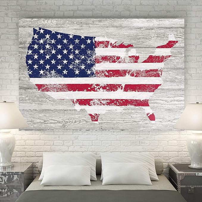 Renditions Gallery Canvas Patriotic Wall Art Home Paintings & Prints Faded Vintage American Flag Rustic Nationalistic Canvas Pride Decorations for Bedroom Office Kitchen - 30"x40" LT25