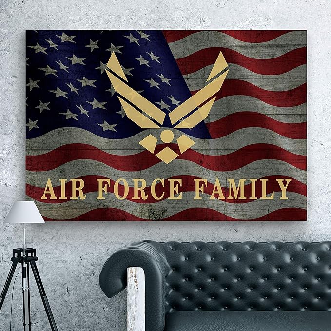 Renditions Gallery Canvas Patriotic Wall Art Modern Paintings & Prints Decorations American Airforce Family Glam Loyal Military Wall Hanging for Bedroom Office Kitchen - 24"x32" LT25