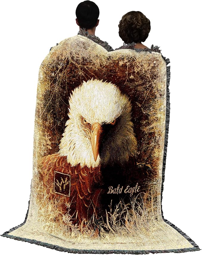 Pure Country Weavers American Bald Eagle Blanket by Greg Giordano - Wildlife Lodge Cabin Gift Tapestry Throw Woven from Cotton - Made in The USA (72x54)