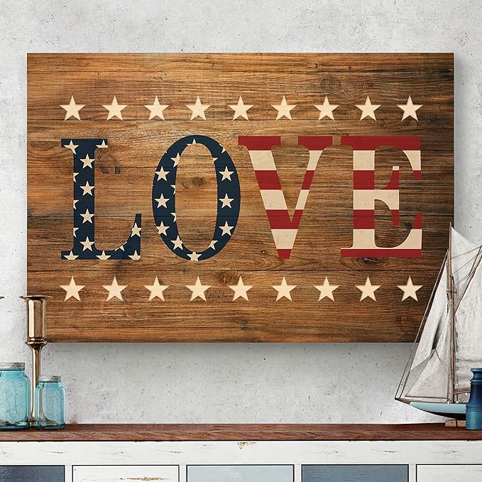 Renditions Gallery Canvas Nationalist Wall Art Home Paintings & Prints American Stary Love Glam Modern Patriotic Canvas Pride Wall Hanging for Bedroom Office Kitchen - 30"x40" LT25