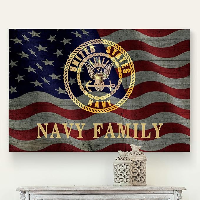 Renditions Gallery Canvas Patriotic Wall Art Modern Paintings & Prints Decorations American Navy Family Glam Loyal Military Wall Hanging Artwork for Bedroom Office Kitchen - 36"x48" LT25
