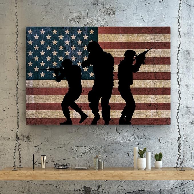 Renditions Gallery Military Canvas Wall Art Home Paintings Artwork American Patriotic Marines Modern Black Veteran Flag Wall Hanging for Bedroom Office Kitchen Prints - 24"x32" LT25