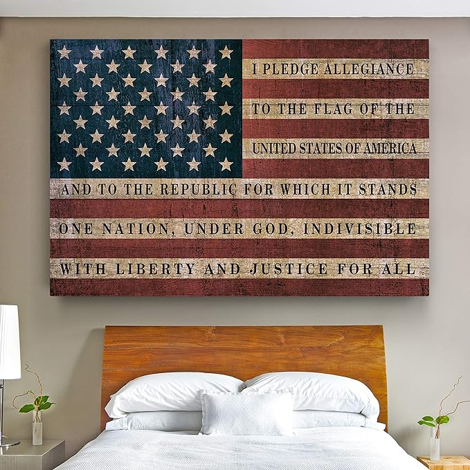 Renditions Gallery Canvas Wall Art Modern Paintings & Prints Decorations American Pledge Allegiance Traditional Patriotic Canvas Flag Artwork for Bedroom Office Kitchen - 30"x40" LT25