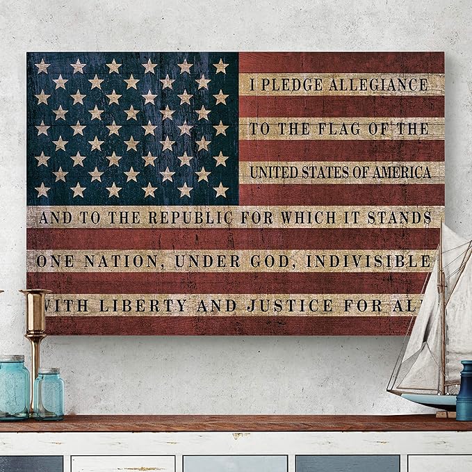Renditions Gallery Canvas Wall Art Modern Paintings & Prints Decorations American Pledge Allegiance Traditional Patriotic Canvas Flag Artwork for Bedroom Office Kitchen - 24"x32" LT25
