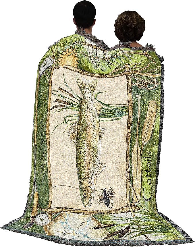 Pure Country Weavers Fisherman's Catch Trout Blanket by Anita Phillips - Lake Lodge Cabin Gift Tapestry Throw Woven from Cotton - Made in The USA (72x54)