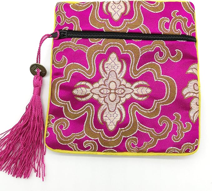 NHW EAVOQLB 16 pcs Traditional Brocade Embroidery Fringed Wallet Zipper Jewelry Bag Value Set