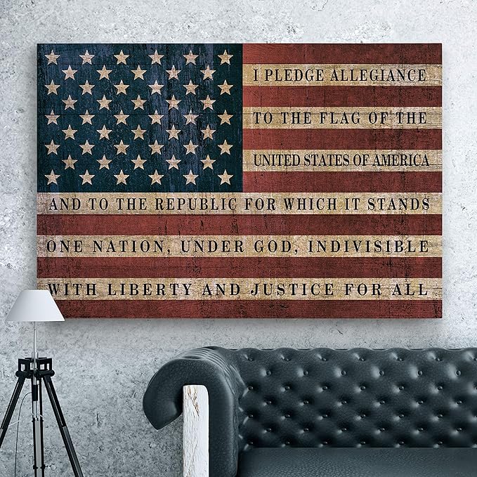 Renditions Gallery Canvas Wall Art Modern Paintings & Prints Decorations American Pledge Allegiance Traditional Patriotic Canvas Flag Artwork for Bedroom Office Kitchen - 24"x32" LT25